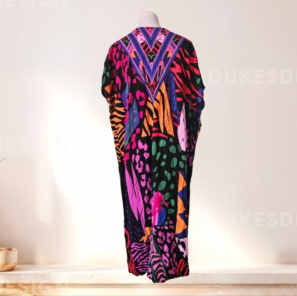 Vibrant Multicolor Kaftan Dress One Size - Picture 4 of 5